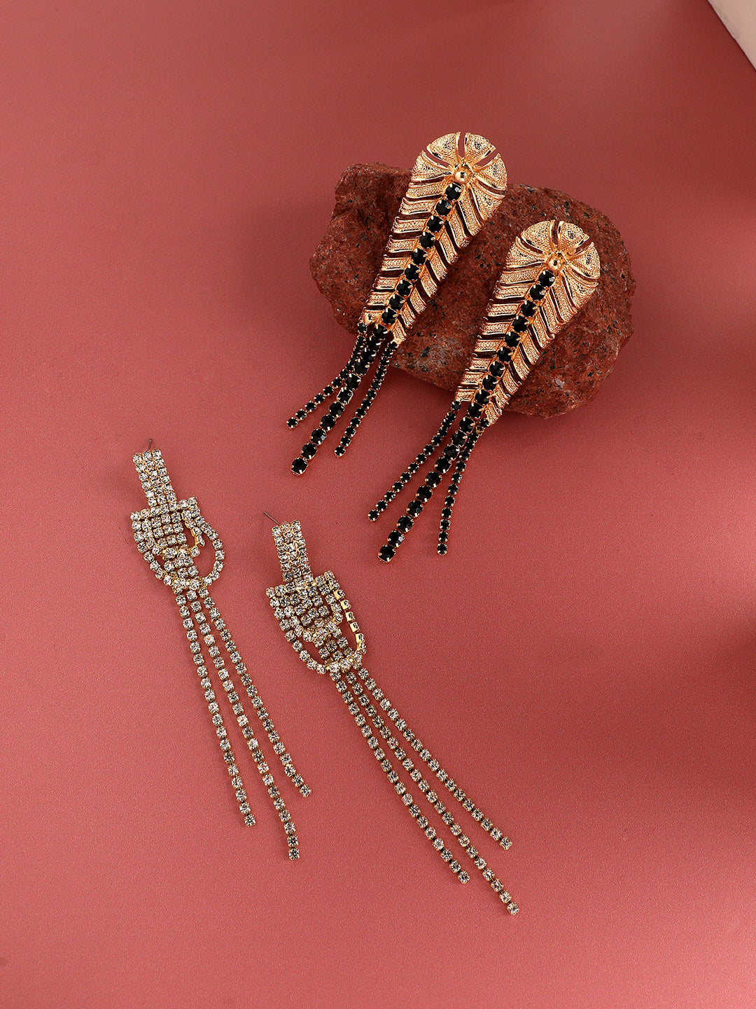 Unparalleled Charms Set Of 2 Gold-Plated Contemporary Drop Earrings