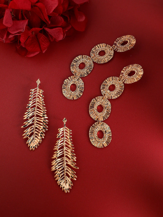 Unconventional Elegance Set Of 2 Gold-Plated Contemporary Drop Earrings
