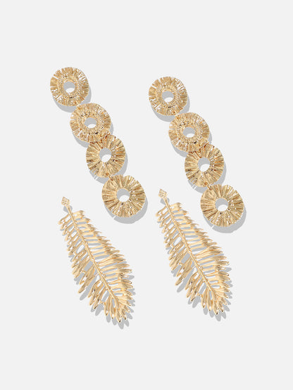 Unconventional Elegance Set Of 2 Gold-Plated Contemporary Drop Earrings