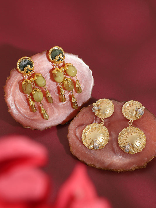 Pack Of 2 Gold-Plated Contemporary Drop Earrings