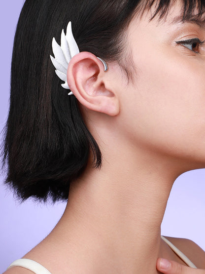 Set Of 2 Silver-Plated Contemporary Ear Cuff Earrings