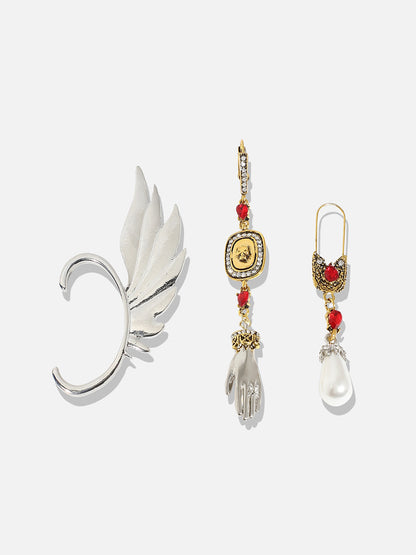 Set Of 2 Silver-Plated Contemporary Ear Cuff Earrings