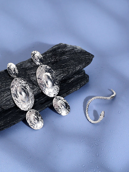 Set Of 2 Silver-Plated Contemporary Drop Earrings