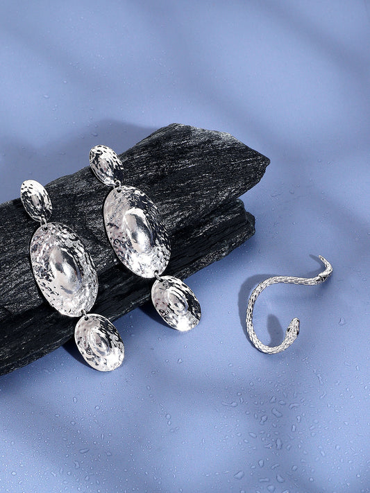 Set Of 2 Silver-Plated Contemporary Drop Earrings