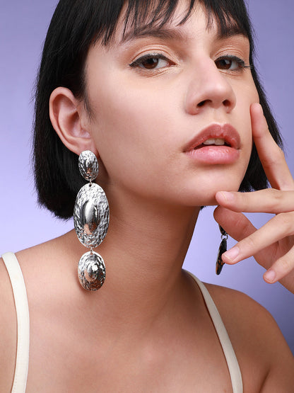 Set Of 2 Silver-Plated Contemporary Drop Earrings