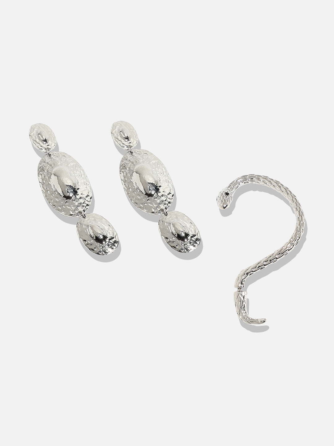 Set Of 2 Silver-Plated Contemporary Drop Earrings