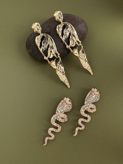 Set Of 2 Gold-Plated Contemporary Drop Earrings