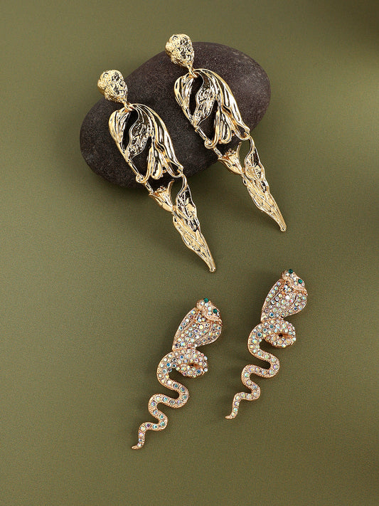Set Of 2 Gold-Plated Contemporary Drop Earrings