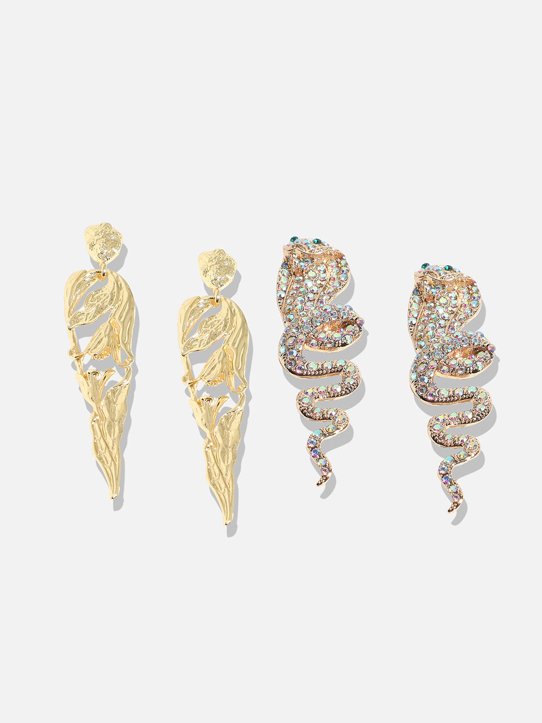 Set Of 2 Gold-Plated Contemporary Drop Earrings