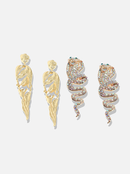 Set Of 2 Gold-Plated Contemporary Drop Earrings
