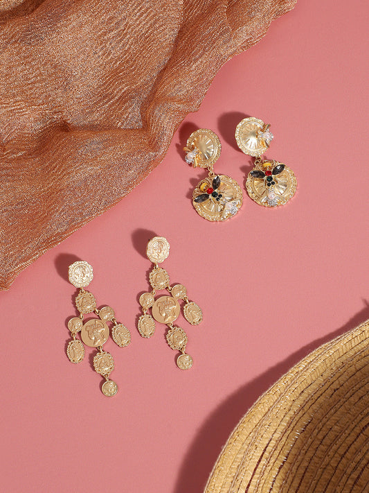 Pack Of 2 Gold-Plated Contemporary Drop Earrings