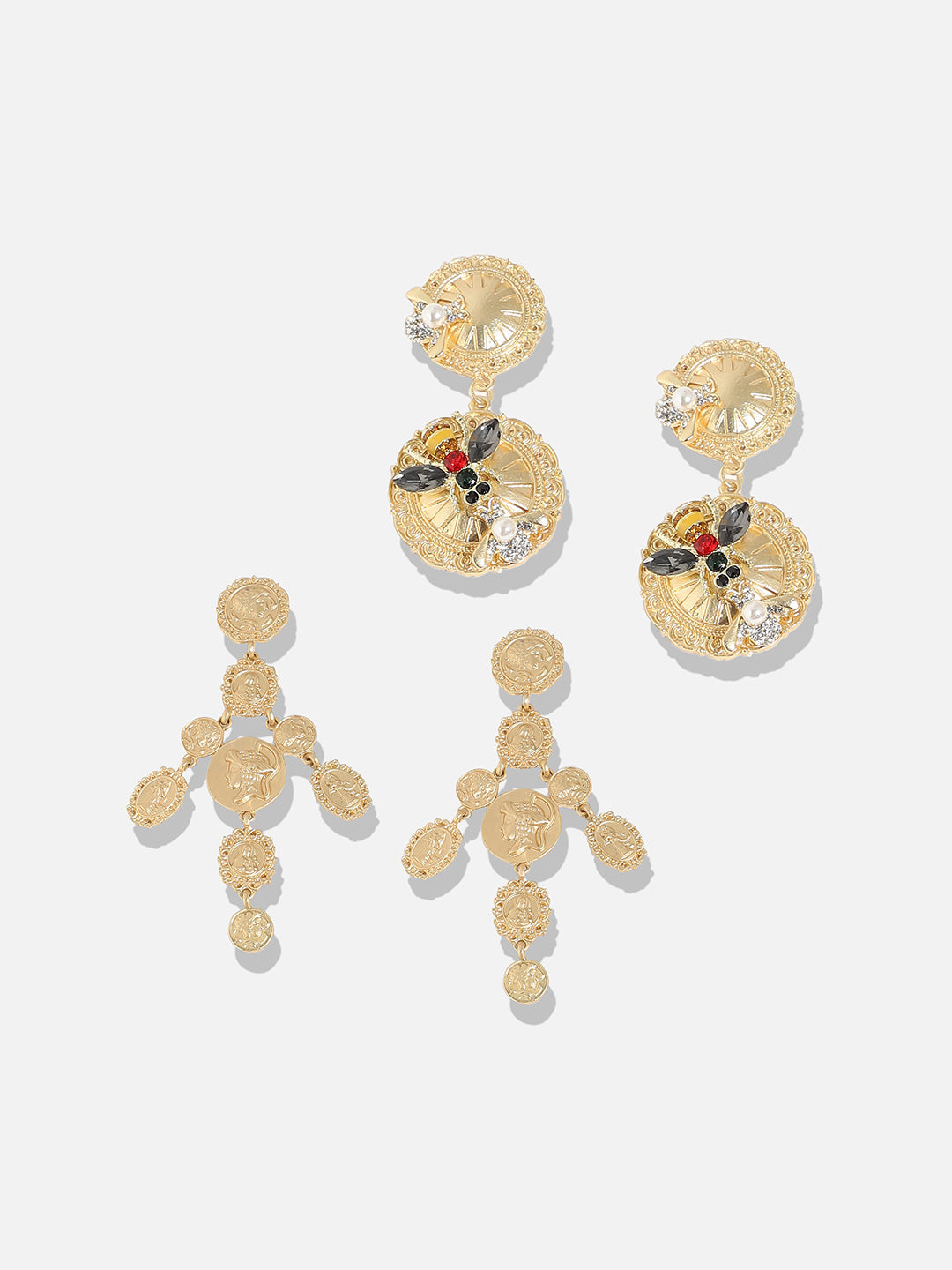 Pack Of 2 Gold-Plated Contemporary Drop Earrings