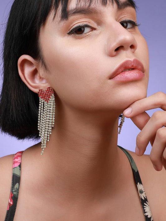 Set Of 2 Gold-Plated Contemporary Stone Studded Drop Earrings