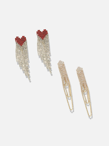 Set Of 2 Gold-Plated Contemporary Stone Studded Drop Earrings