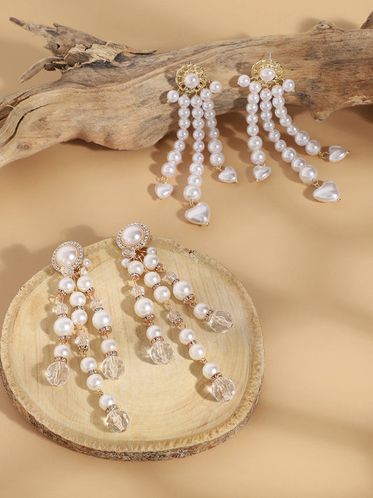 Set Of 2 Gold-Plated Contemporary Beaded Drop Earrings