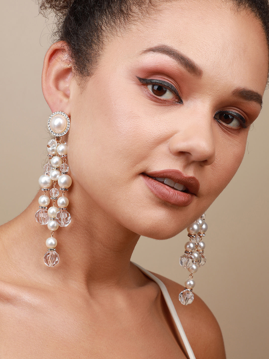 Set Of 2 Gold-Plated Contemporary Beaded Drop Earrings