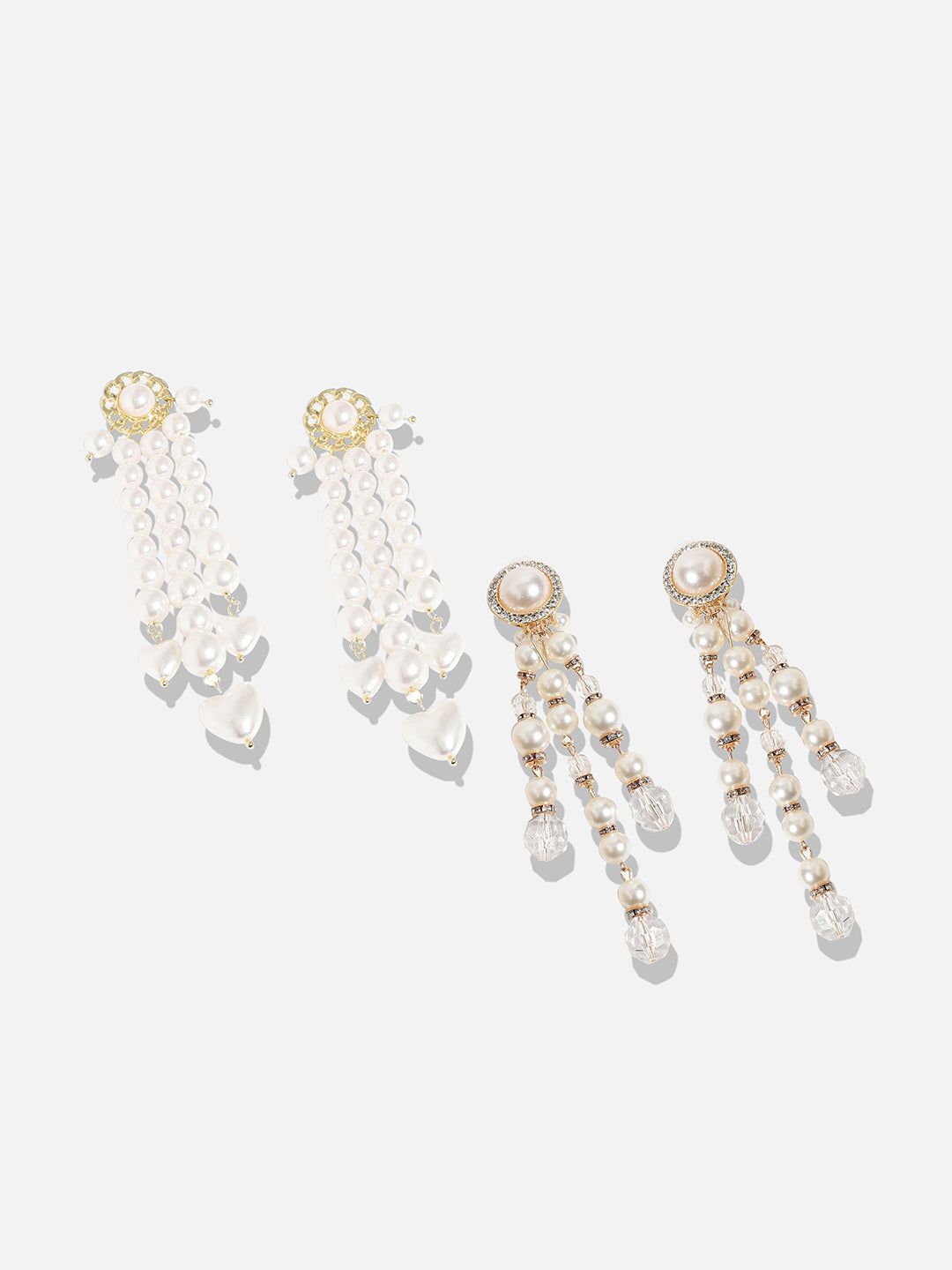 Set Of 2 Gold-Plated Contemporary Beaded Drop Earrings