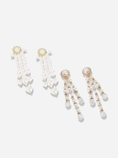Set Of 2 Gold-Plated Contemporary Beaded Drop Earrings