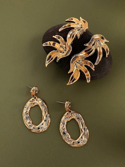 Set Of 2 Gold-Plated Contemporary Drop Earrings