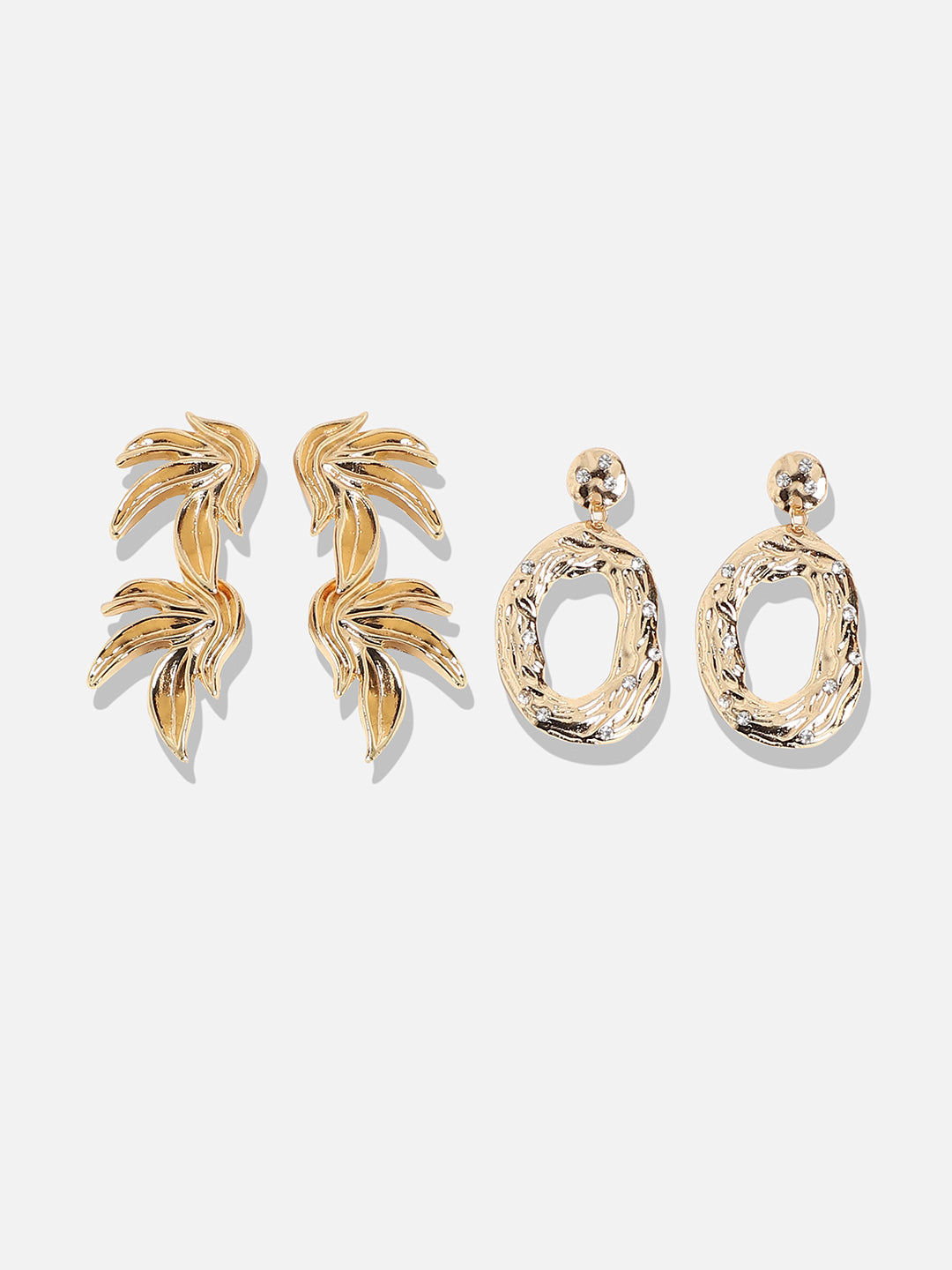 Set Of 2 Gold-Plated Contemporary Drop Earrings