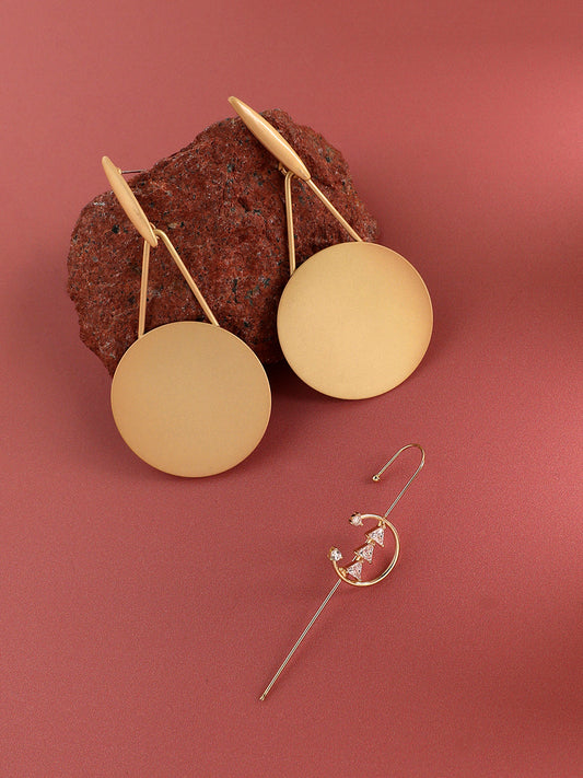 Glamour Fusion Fancy Set Of 2 Gold-Toned Contemporary Drop Earrings