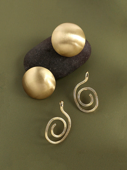 Set Of 2 Gold-Plated Contemporary Studs Earrings
