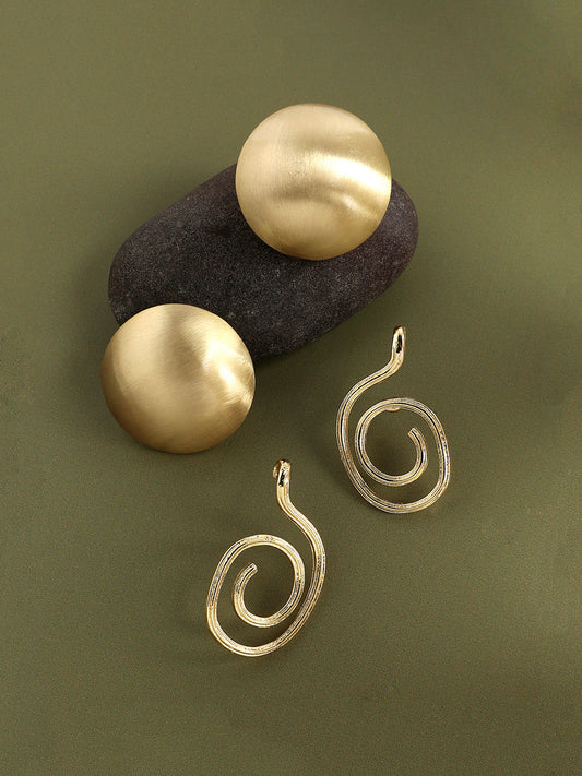 Set Of 2 Gold-Plated Contemporary Studs Earrings
