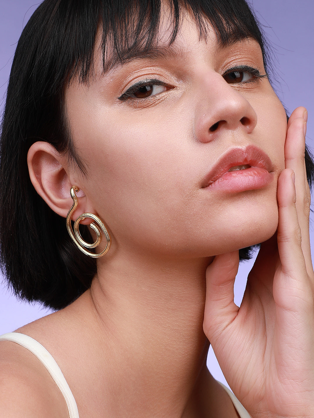 Set Of 2 Gold-Plated Contemporary Studs Earrings