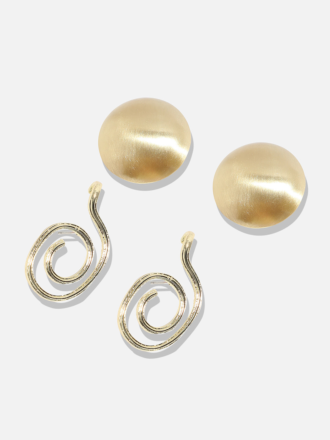 Set Of 2 Gold-Plated Contemporary Studs Earrings