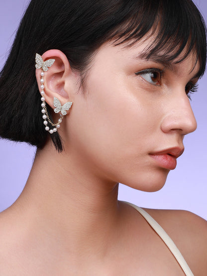 Set Of 2 Gold-Plated Contemporary Ear Cuff Earrings