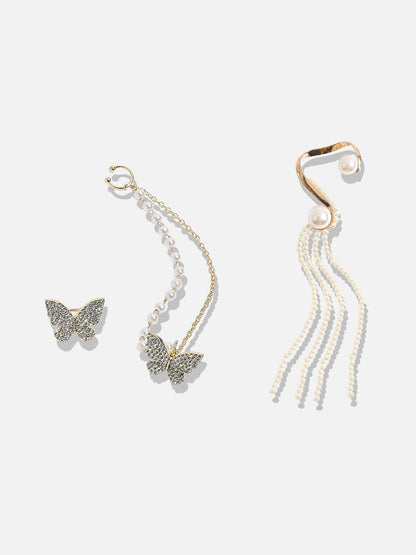Set Of 2 Gold-Plated Contemporary Ear Cuff Earrings