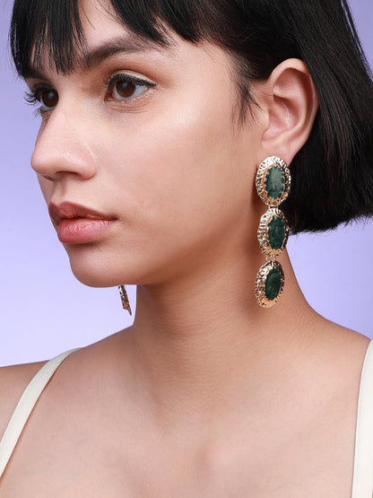 Fancy Finesse Elegant Set Of 2 Gold-Plated Contemporary Drop Earrings
