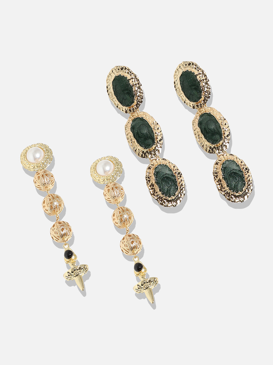 Fancy Finesse Elegant Set Of 2 Gold-Plated Contemporary Drop Earrings
