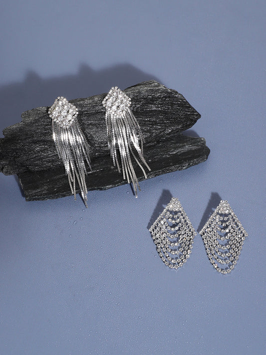 Pack Of 2 Silver-Plated Contemporary Drop Earrings
