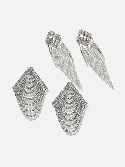 Pack Of 2 Silver-Plated Contemporary Drop Earrings