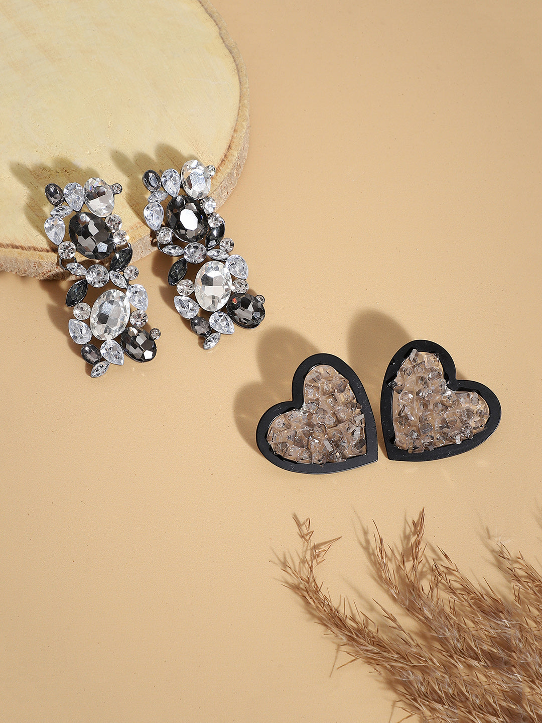 Pack Of 2 Silver-Plated Contemporary Drop Earrings