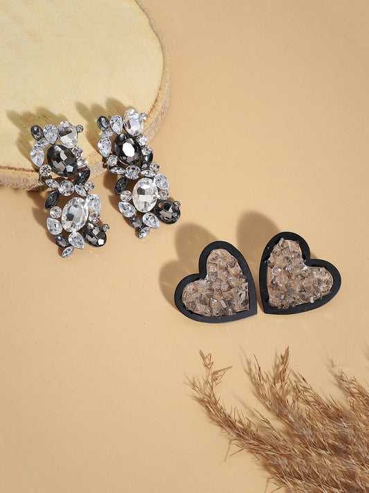 Pack Of 2 Silver-Plated Contemporary Drop Earrings