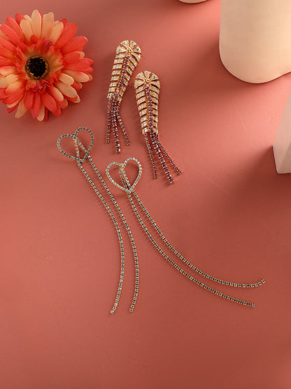Set Of 2 Gold-Plated Contemporary Drop Earrings