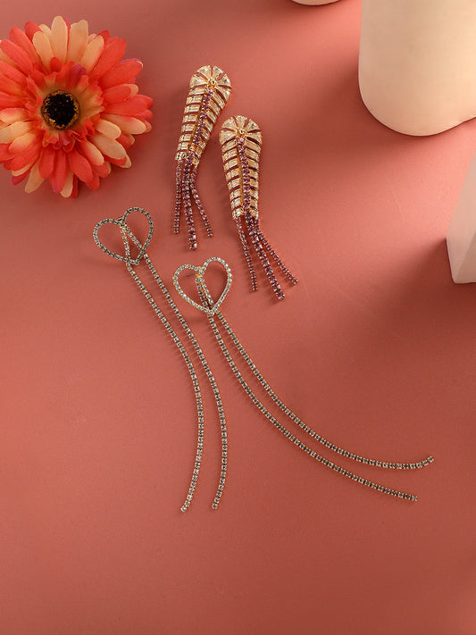 Set Of 2 Gold-Plated Contemporary Drop Earrings