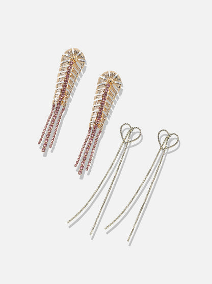 Set Of 2 Gold-Plated Contemporary Drop Earrings