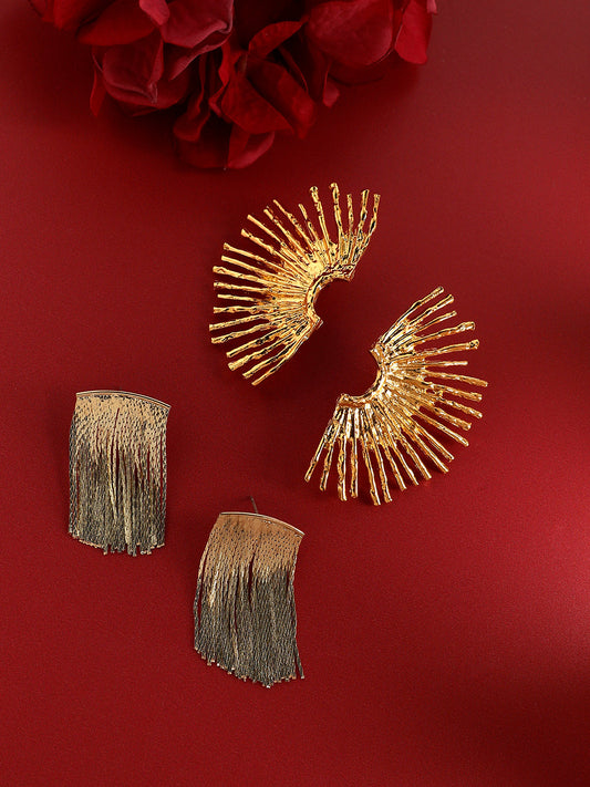 Set Of 2 Gold-Plated Contemporary Drop Earrings