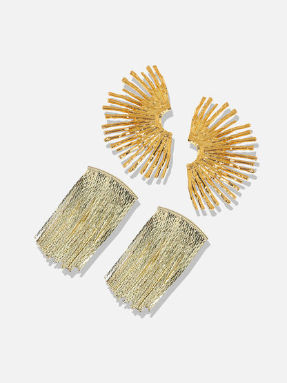 Set Of 2 Gold-Plated Contemporary Drop Earrings