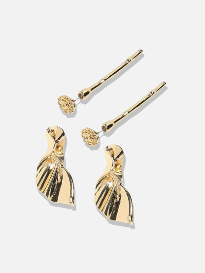 Dazzling Delights Set Of 2 Gold-Plated Contemporary Drop Earrings