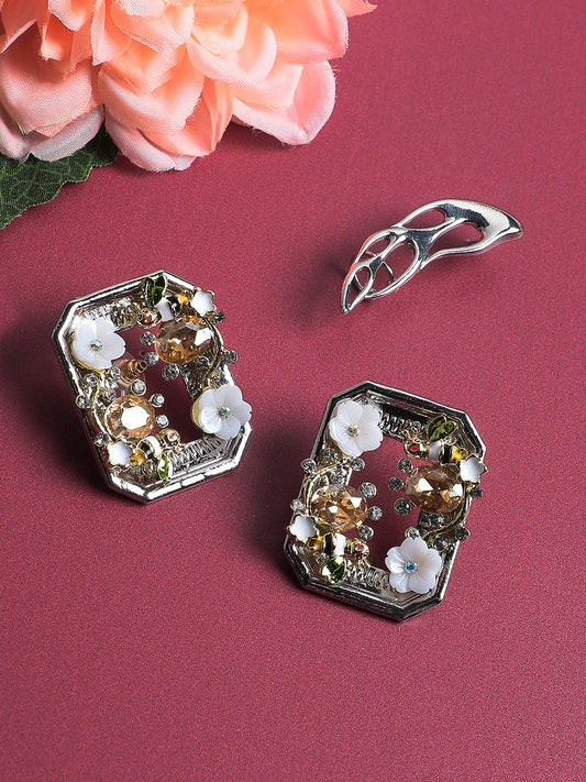 Set Of 2 Gold-Plated Contemporary Studs Earrings