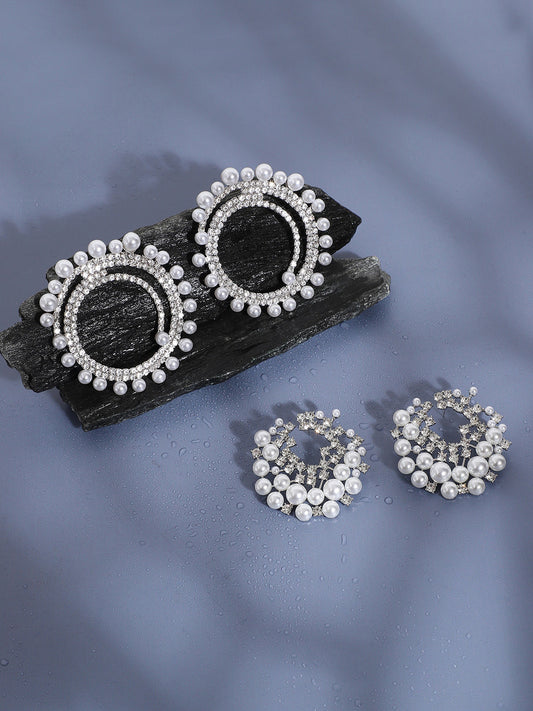 Set Of 2 Silver-Plated Contemporary Studs Earrings