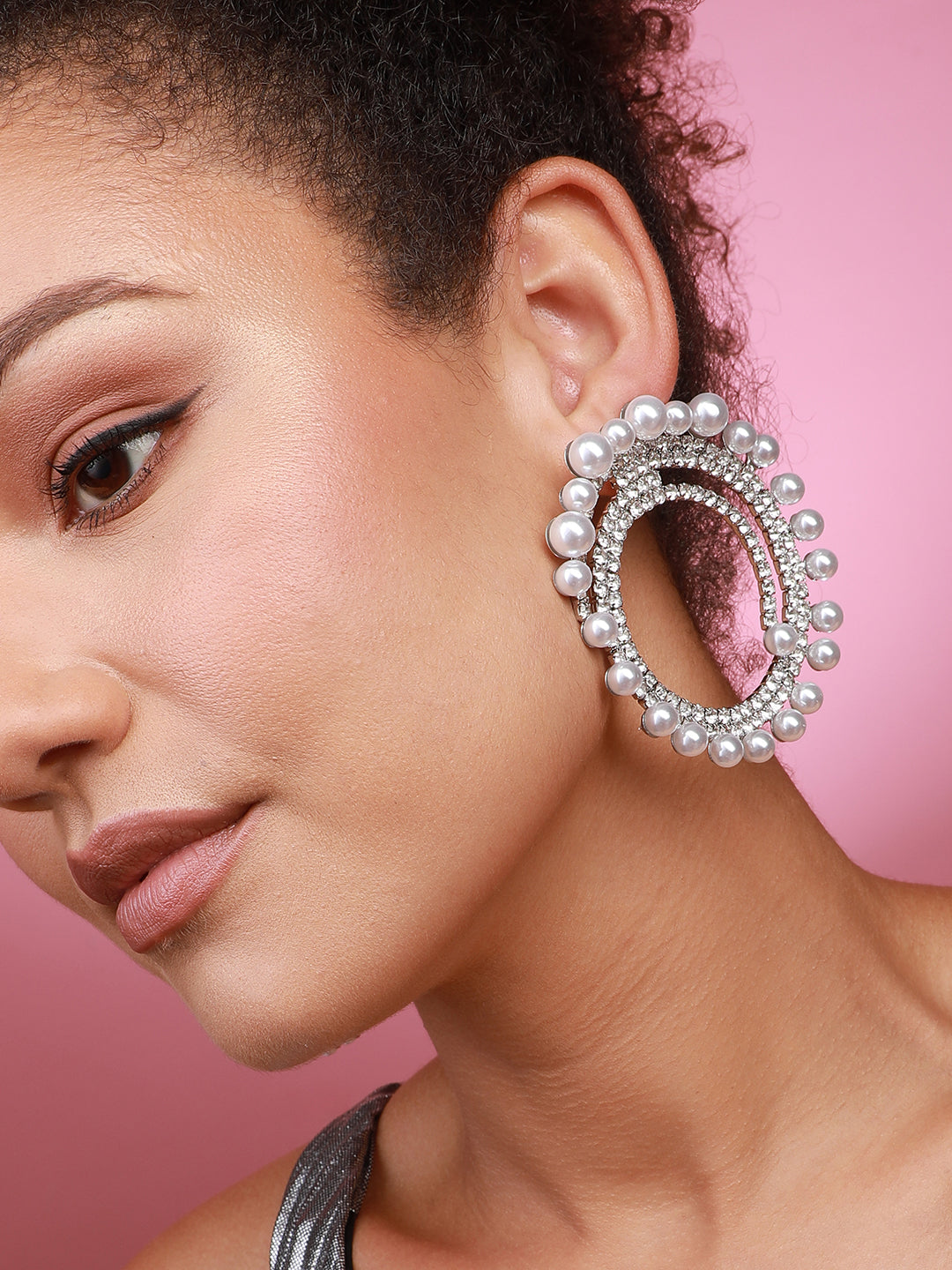 Set Of 2 Silver-Plated Contemporary Studs Earrings