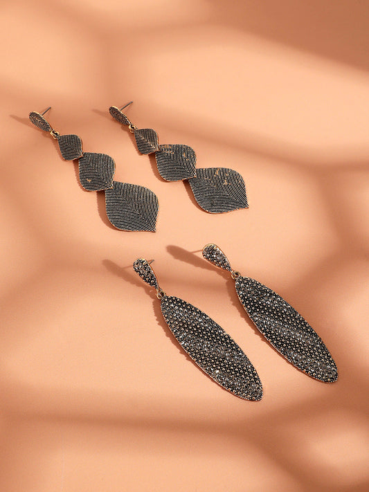 Set Of 2 Gold-Plated Contemporary Drop Earrings