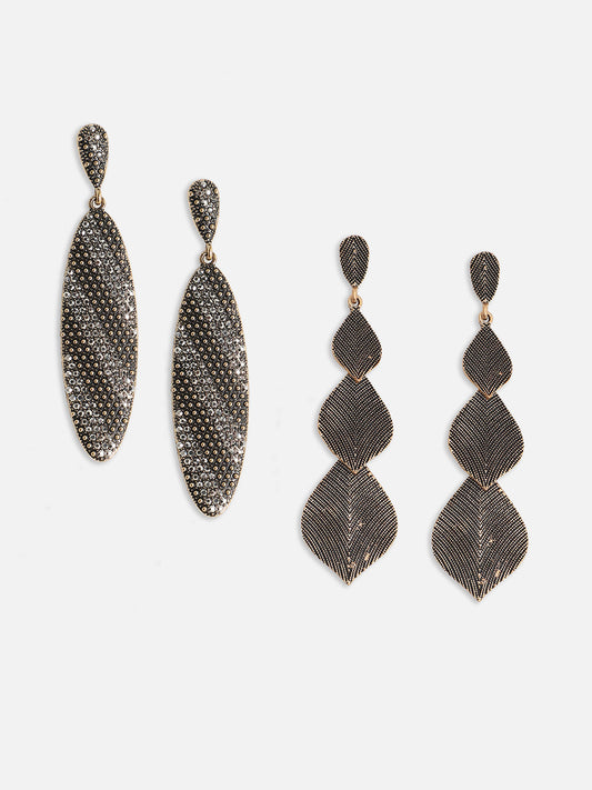 Set Of 2 Gold-Plated Contemporary Drop Earrings