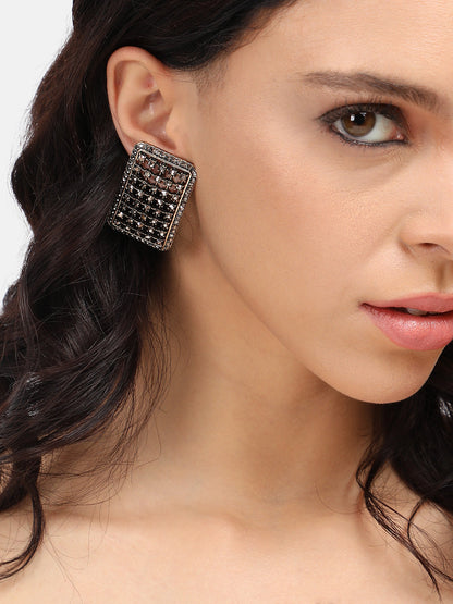 Set Of 2 Silver-Plated Contemporary Stud Earrings