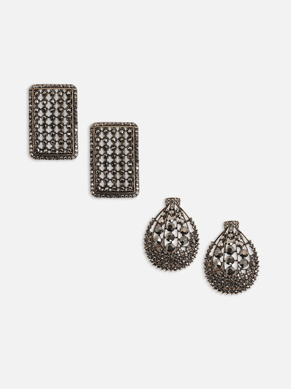 Set Of 2 Silver-Plated Contemporary Stud Earrings